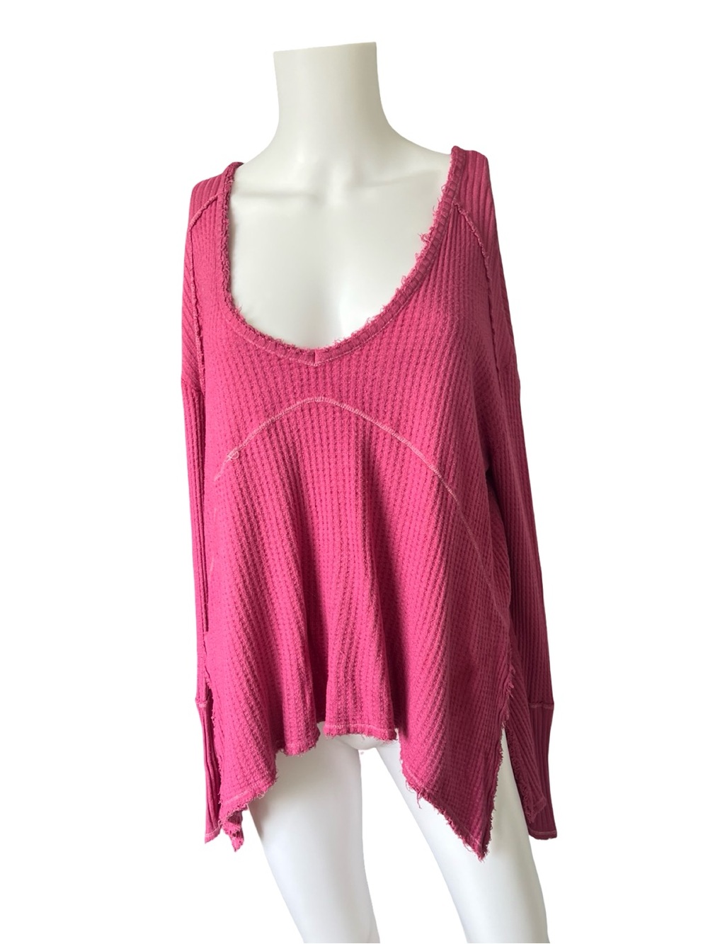 Free People Oversized Pink Thermal Top Waffle Knit Womens Size Small